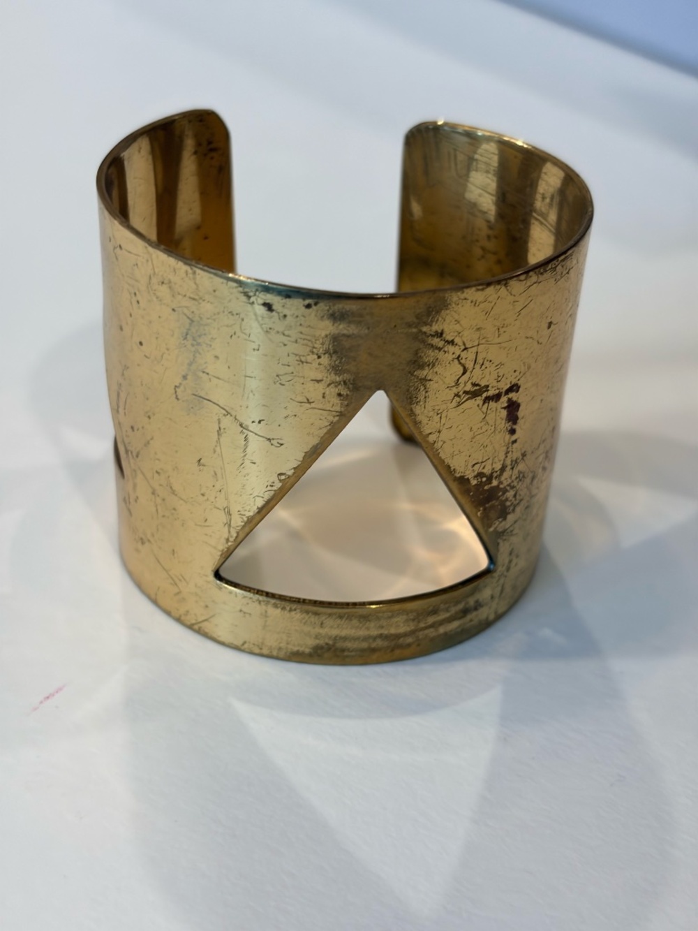 Wide Gold Tone Geometric Cutout Cuff Bracelet Modern Statement Jewelry